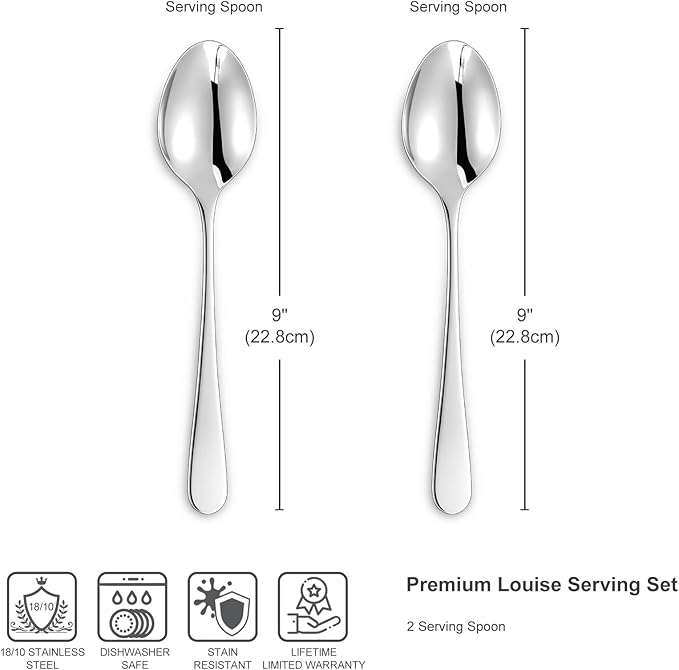 KEAWELL Premium Louise 9" Serving Spoon Set – 18/10 Stainless Steel - Uniting Elegance and Durability - Exquisite Serving Utensils for Parties (Serving Spoon)
