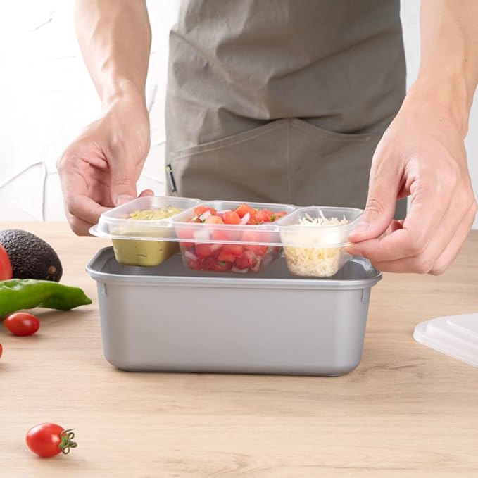Restaurantware TRAYS ONLY: Futura 15.2 Ounce Trays For Containers, 100 Microwavable Trays For 24, 34, & 44 Ounce Containers - Containers Sold Separately, 3 Compartments, Clear Plastic Food Trays