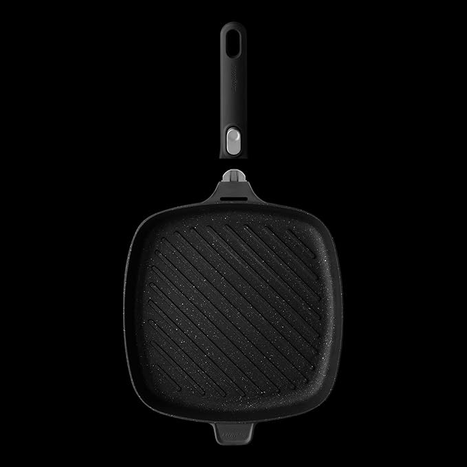 BergHOFF GEM Non-stick Cast Aluminum Grill Pan 11" 3.4 qt. Square Stay-cool, Detachable Handle Ferno-Green, PFOA Free Coating Induction Cooktop Fast Heating Oven Safe