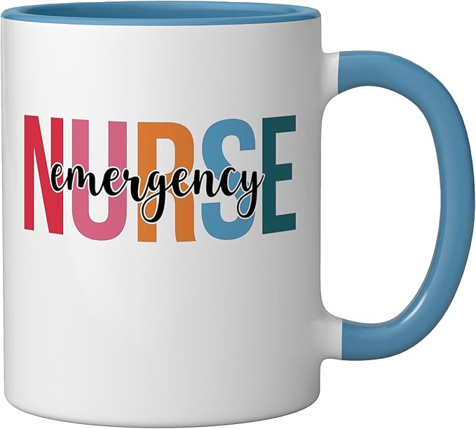Emergency Nurse Mugs For Womens ER Nurse Gifts Ceramic Mug, Blue/White