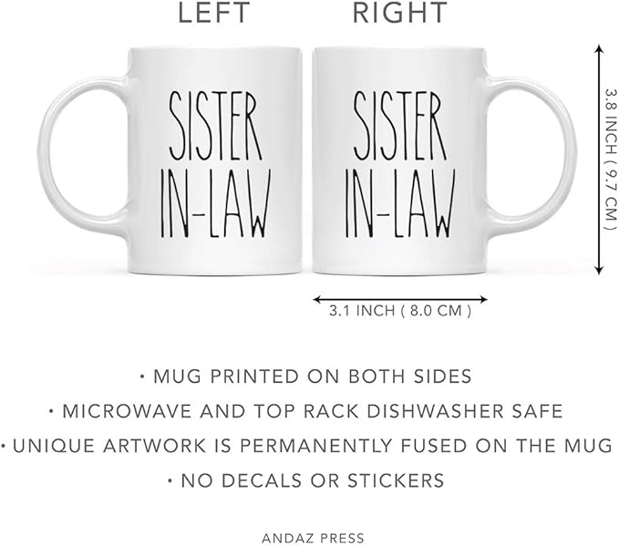 Andaz Press Simple Rustic Farmhouse Kitchen Decor 11oz. Ceramic Coffee Tea Mug Gift, Sister-in-Law, 1-Pack, Birthday Christmas Gift Ideas for Family, Friends