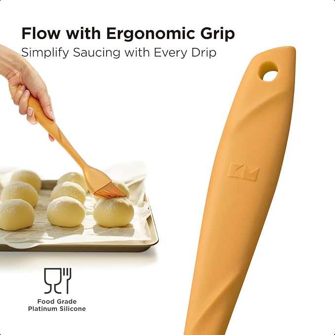 Kitchen Mama WaltzGrip Platinum Silicone Basting Pastry Brush: Set of 2 Heat-Resistant Brushes Utensils for Cooking, Baking, Grilling, Barbecue, and Spreading Oil, Butter, Egg (Yellow)