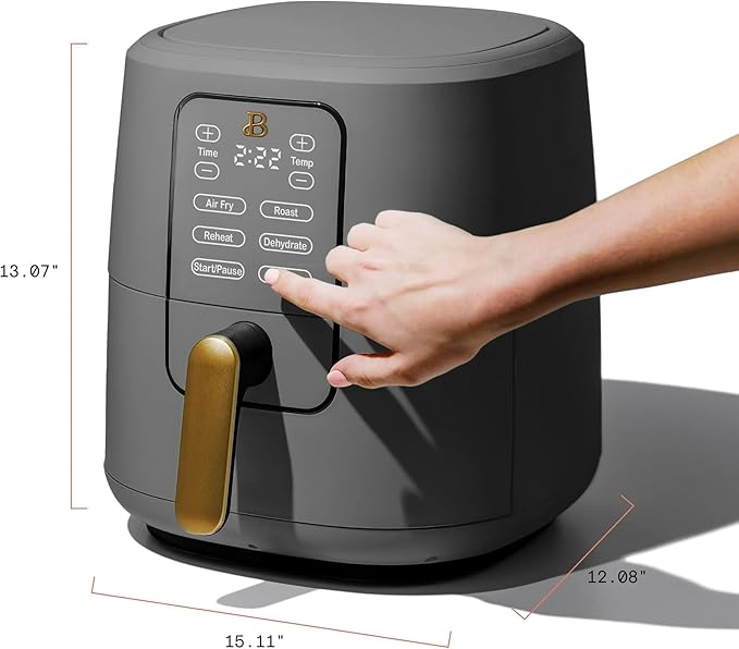 Beautiful 6 Qt Air Fryer with TurboCrisp Technology, EverGood Ceramic Nonstick Coating - Roast, Reheat and dehydrator, kitchen appliances by Drew Barrymore (Oyster Grey)