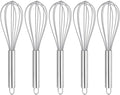 HARFINGTON 5Pcs Silicone Whisk 10" Kitchen Whisk Wire Whisks Beater with Stainless Steel Handle for Egg Milk Whisking Blending Beating & Stirring, Grey