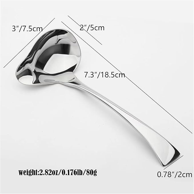 2-Pack 18/10 Stainless Steel Gravy Ladle, Sauce Ladle, with Pouring Spout, Small Soup Spoon for Gravies and Dressings, Dishwasher Safe