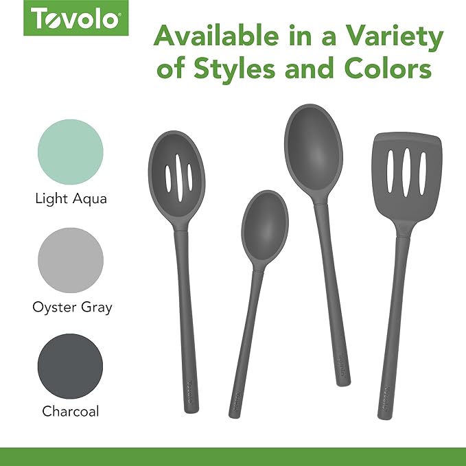 Tovolo Flex-Core Non-Stick All Silicone Deep Spoon Kitchen Utensil for Mixing and Serving – Heat-Resistant, Dishwasher Safe & BPA Free - Charcoal