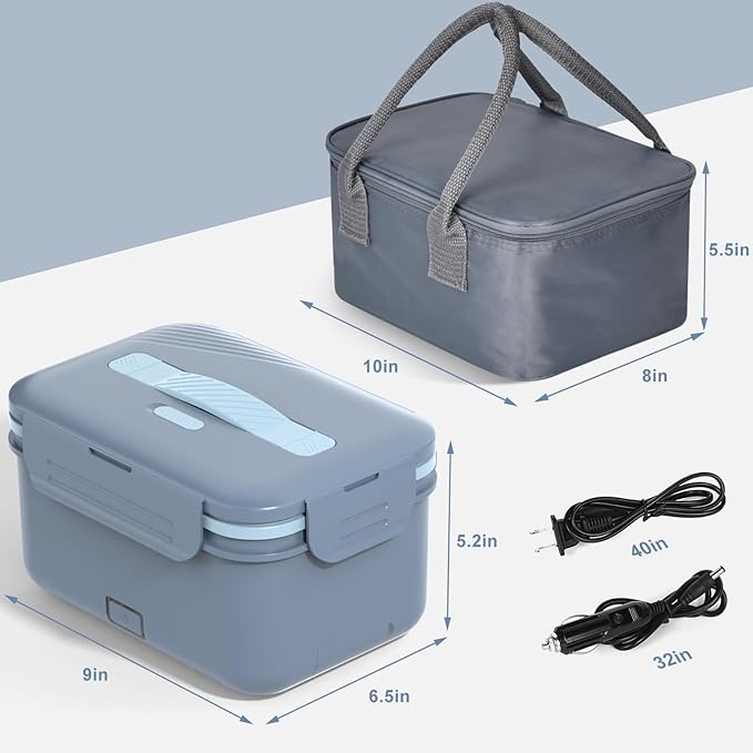Electric Heated Lunch Box for Car Truck Home 1.8L 100W Portable Food Warmer with 12V/24V/110V/220V Hot Meal for Work Travel Jobsite Camping Christmas Gifts White Elephant Gifts for Adults/Men/Woman