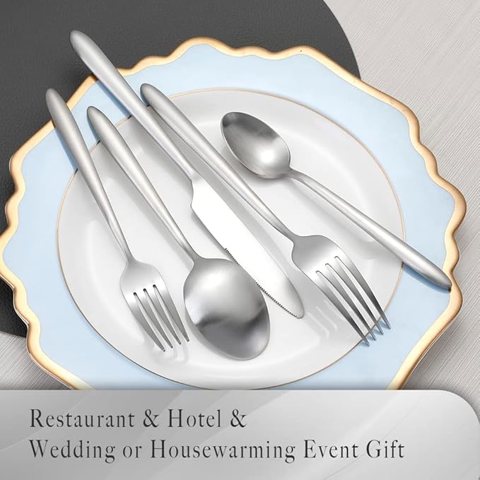 DEACORY Silverware Set 5 Pieces Flatware Set Cutlery Set Stainless Steel Matte Finished Drip Handle Service for 1