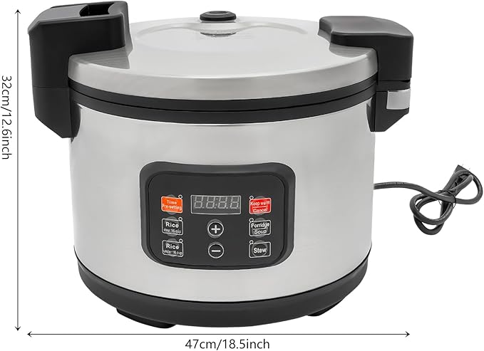 13.8 QT Commercial Rice Cooker & Warmer, 32-Cup (Uncooked) / 65-Cup (Cooked) Large Capacity Rice Cooker for Restaurant with Nonstick Inner Pot, Hinged Lid LED Display