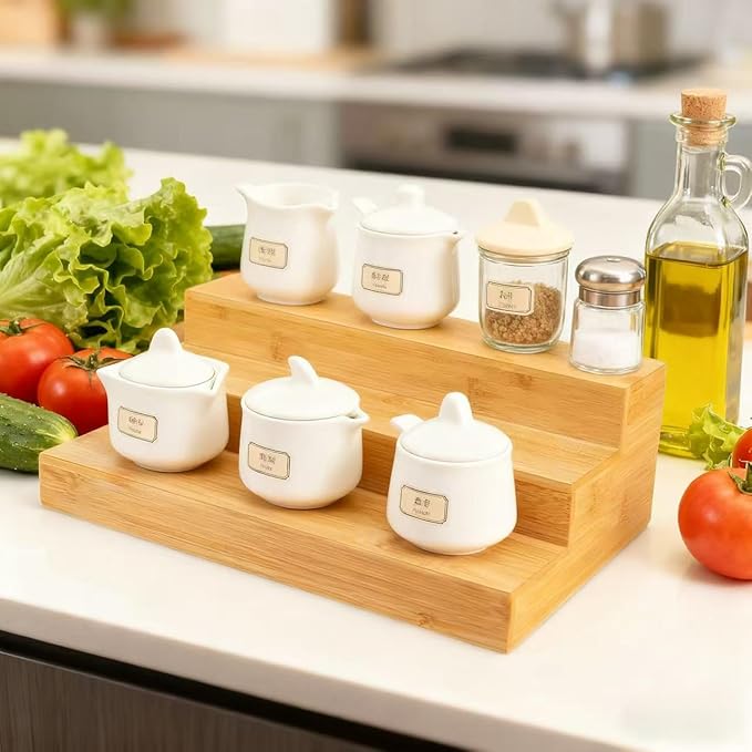 3-Tier Bamboo Spice Rack Organizer (2-Pack) - Countertop or Cabinet Storage Shelf for Kitchen Spices & Essentials