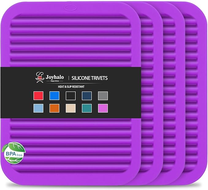 Joyhalo 4 Pack Silicone Trivets for Hot Pots and Pans,480℉ Heat Resistant Trivets for Hot Dishes,Hot Pads for Countertop,Kitchen Potholders,Purple
