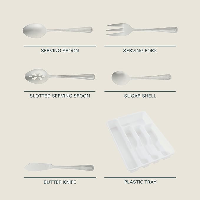 Gibson Home Aston 45-Piece Stainless Steel Flatware Set with Tray and Serving Utensils – Silverware Service for 8