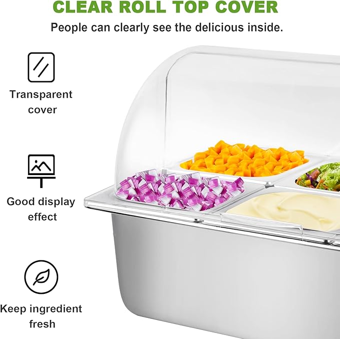 Countertop Ice Food Serving Display Container 6 Pans 2 Ice Packs Cooled Condiment Dispenser Salad Dressing Cold Serving Appetizer Cooler Spice Food Display Rack Sauce Organizer for Buffet