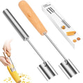 Corn Peeler for Corn on the Cob, 2025 Upgraded Wooden and Stainless Steel Handle Corn Stripper for Corn on the Cob, Corn Cob Stripping Tool Easy to Clean for Home Kitchen and Outdoor Cooking (2 Pcs)