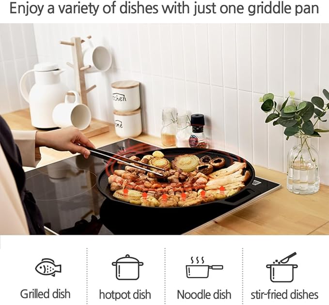 Korean BBQ A IH Griddle Grill Pan, Nonstick Coating, All Stove(Gas, Electric & Induction),Indoor Outdoor Griddle (12 IN)