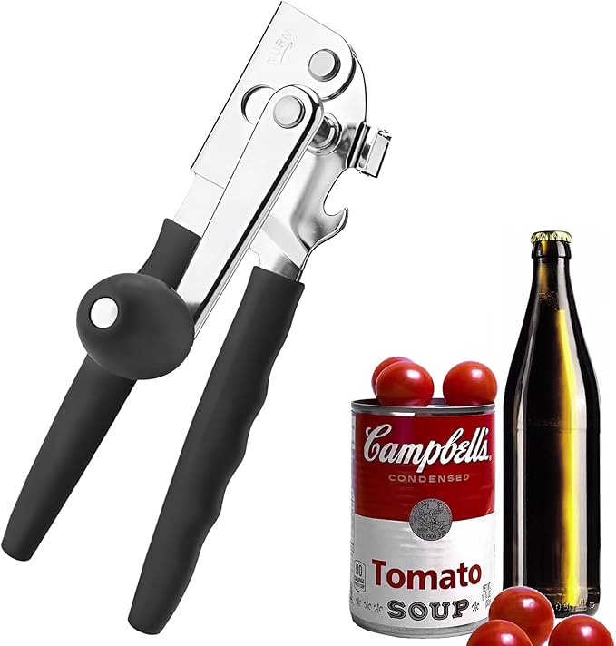 SHIKORI Commercial Can Opener, Manual Heavy Duty with Comfortable Extra-long Handles, Oversized Knob, Large Handheld Can Opener Easy for Big Cans-Black