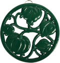 Cast Iron Trivet for Hot Dishes, Pumpkin Pattern Decorative Trivet for Hot Pots & Pans, Round Metal Heat-Resistant Pad Mat for Protective Countertop, Green