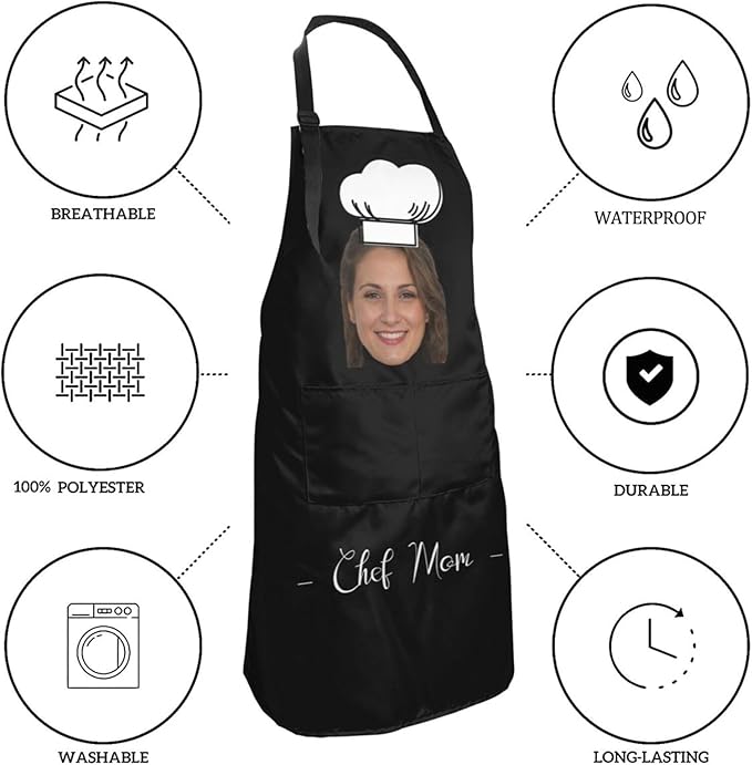 Custom Dog Face Apron for Men Women, Personalized Photo Bib Apron with Pockets, Customized Chef Aprons