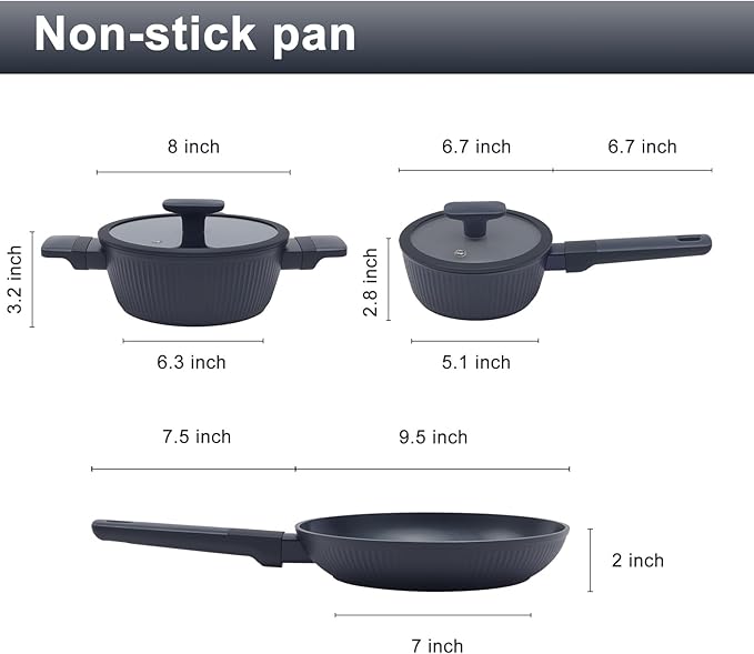 Nonstick Cookware Set Non Toxic, 5-Piece Pots and Pans Set, PFOA/PTFE Free, Induction Ready & Dishwasher Safe, Ceramic Coating for Easy Release