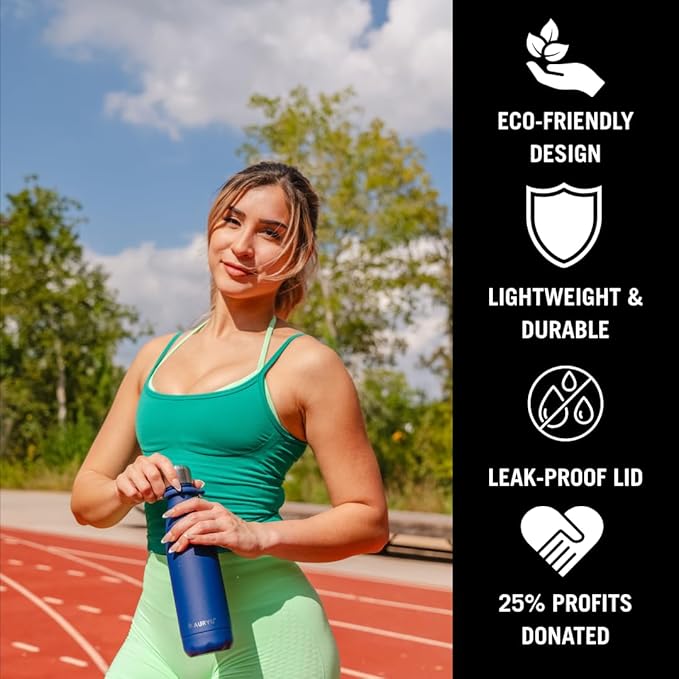 Best in Class Triple-Walled Insulated Stainless Steel Water Bottle with bonus handle included, Drinks Cold for 24h & Hot for 12h, Leak Proof, Make a Difference in the World, 17oz (Navy Blue)