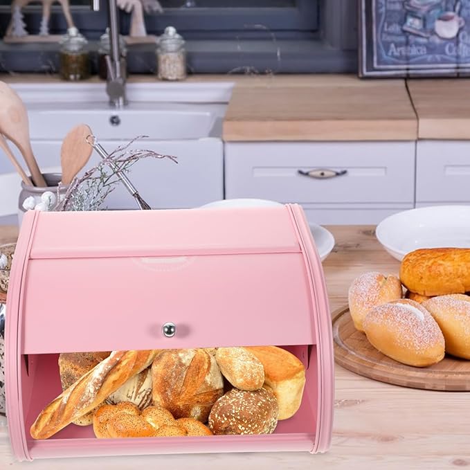 Amosfun Modern Metal Bread Box for Kitchen Countertop Stainless Steel Bread Boxes for Kitchen Counter Breadbox for Countertop read Holder for Counter Bin Roll Top Bread Box