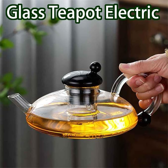Electric Glass Teapot with Warmer - 20 Oz Glass Electric Tea Kettle with Infuser, 9-Temperature | 1000w Heating Ceramic Stove, TeaPot Set with Infuser for Loos Tea & Coffee (B with 4 Cups)