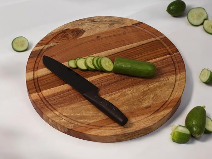 Vesta Homes Large Wooden Round Chopping Board, Cutting/Serving Board, Charcuterie, and Cheese Board for Kitchen | Natural Acacia Wood | 15 * 15 * 1 Inches | Handcrafted in India
