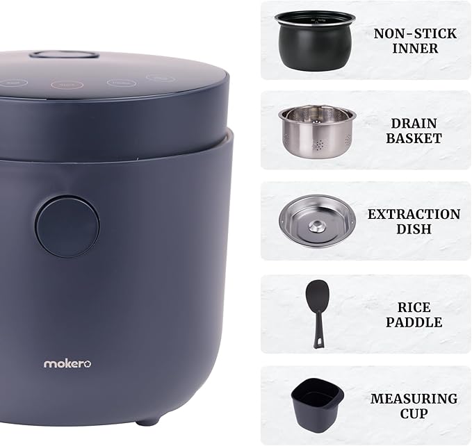 Hakka Low Carb Rice Cooker, 7 Functions Desuger Rice Pot 4 Cups Uncooked Rice with Stainless Steel Steamer MINI Smart Cooker Non-stick Inner 24H Delay Timer