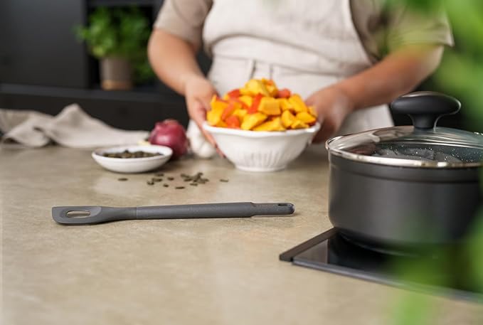 Zyliss Angled Mixing Spoon, Sustainable Wheatstraw/Nylon, Angled MIxing Spoon for Cooking and Serving with Heat Resistant Silicone Head, Beluga Grey, 11.6" x 2.2", Dishwasher Safe, 5 Year Guarantee
