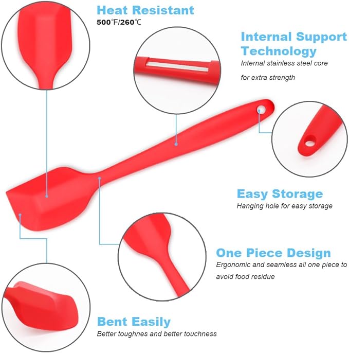 Silicone Spatula 4-piece Set, Heat-Resistant Non-stick Rubber Spatulas with Stainless Steel Core, Light Blue