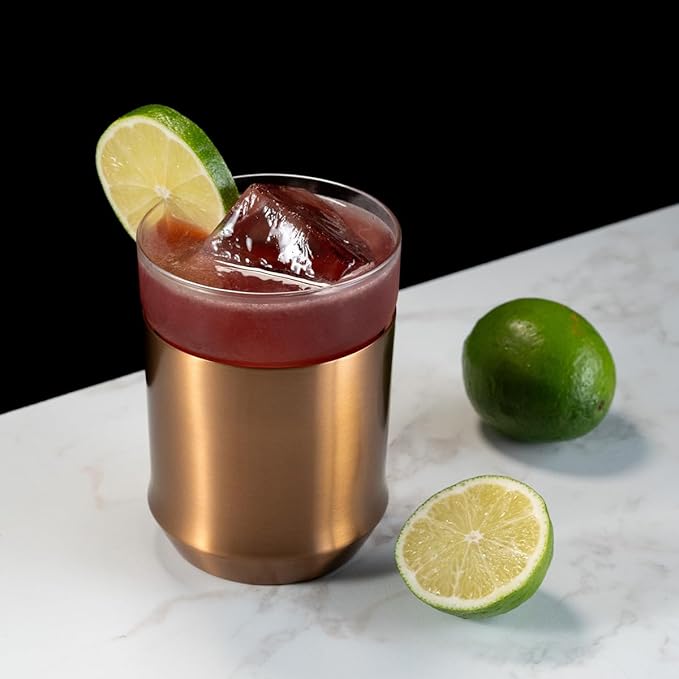 Elevated Craft Hybrid Cocktail Glass Premium Vacuum Insulated Steel Base with Removable Insert - 12oz Rocks Glass, Double Old Fashioned Lowball for Margaritas, Bourbon, Whiskey - Copper