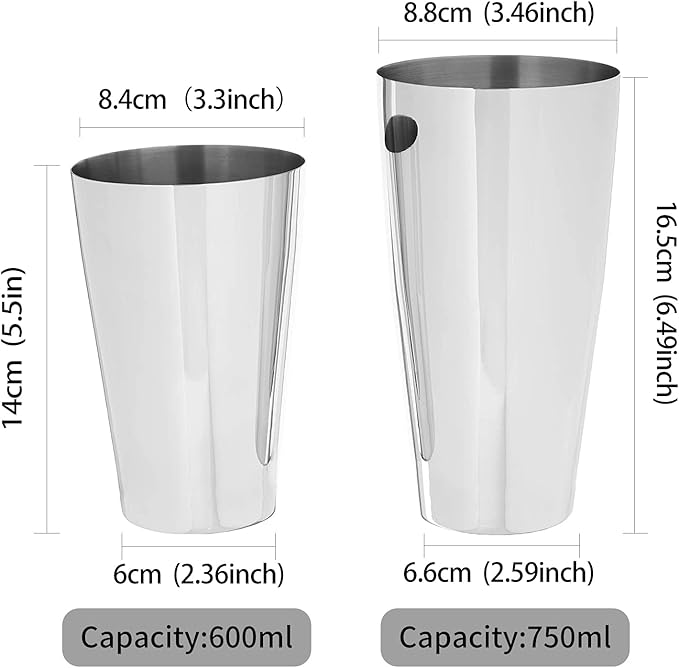 Anfly Boston Shaker 750 ml 600 ml Stainless Steel Cocktail Shaker Measuring Jug 60 ml 30 ml Internal Measuring Lines Tin on Tin Cocktail Shaker Kit Jigger Japanese Style