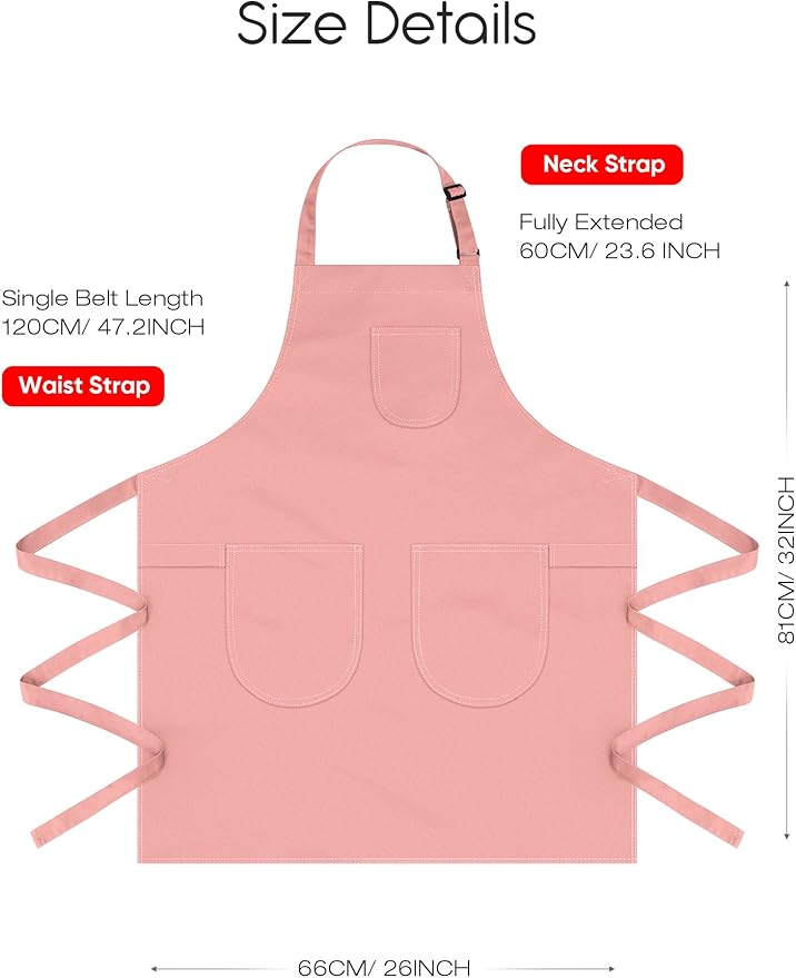 Unisex Apron with Pockets for Cooking, Salon & Art - 100% Cotton Adult Kitchen, Chef, Stylist Apron (Pink)