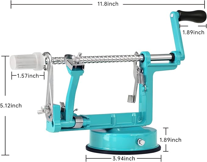 Apple Peeler, Slicer Corer Potato Peelers 3 In 1, Stainless Steel Heavy Duty with Suction Cup Base (Blue)