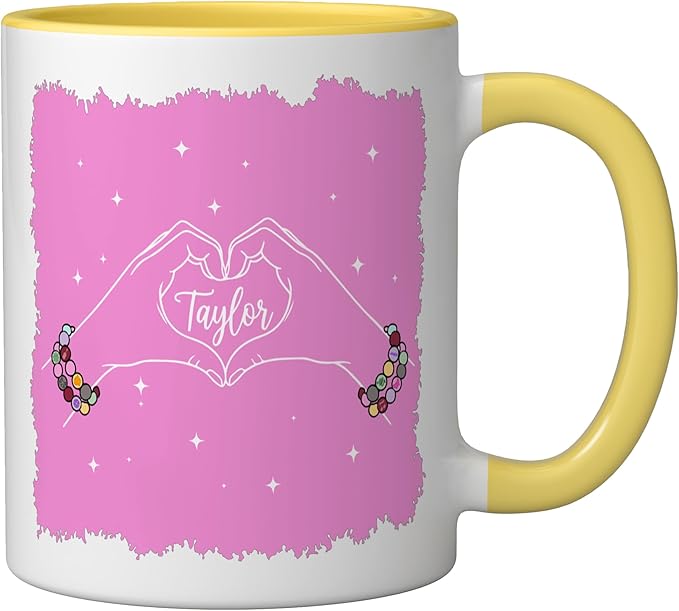 Heart Hands Taylor First Name Girl Vintage 70's 80's Ceramic Mug, Yellow/White