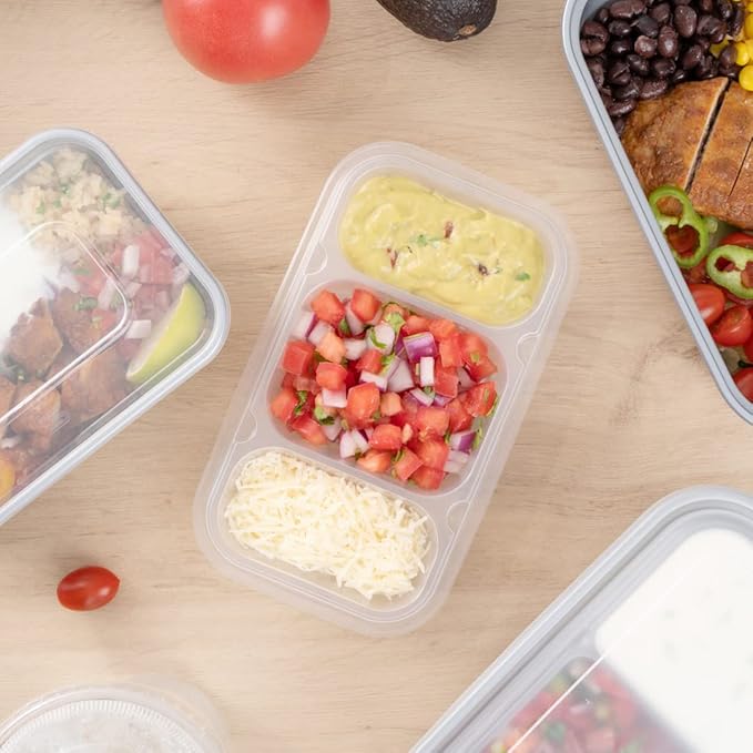 Restaurantware TRAYS ONLY: Futura 15.2 Ounce Trays For Containers, 100 Microwavable Trays For 24, 34, & 44 Ounce Containers - Containers Sold Separately, 3 Compartments, Clear Plastic Food Trays