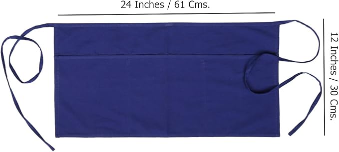 RAJRANG Pure Cotton Waitress Apron Half Server Waist Short Aprons with 3 Pockets