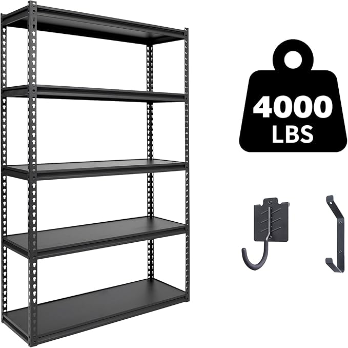 The Atlas 36" W Laminated Heavy Duty Metal Shelving Unit 4000 Lbs Boltless Garage Storage Shelves Utility Rack Shelf Warehouse Pantry Shed 36" W x 18" D x 72" H, Black