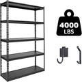 The Atlas 36" W Laminated Heavy Duty Metal Shelving Unit 4000 Lbs Boltless Garage Storage Shelves Utility Rack Shelf Warehouse Pantry Shed 36" W x 18" D x 72" H, Black