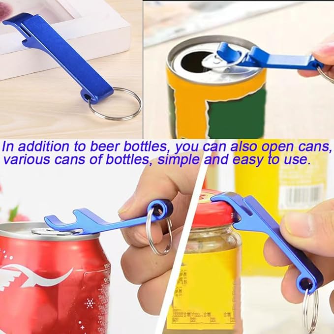 100 Pcs Bottle opener Keychain Bulk,Soda Beverage Beer Bottle Opener Keychain,Bottle Openers Aluminum Beer Bottle Opener Claw Beverage Keychain Ring for Kitchen,Wedding, Bar,Party(blue)