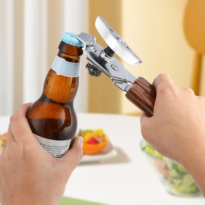BESTonZON Stainless Steel Manual Can Opener with Grip Handles, Easy Turn Design, Heavy Duty Lid Remover for Seniors, Kitchen and Bar Tool, Smooth Edge