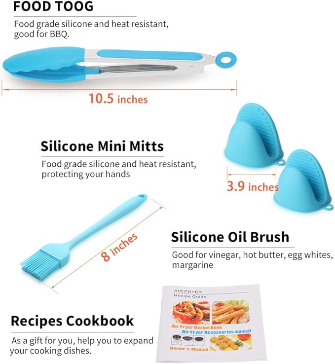Air Fryer Accessories 11PCS, Fit all 3.7QT-4.0-5.8QT Power Deep Hot Air Fryer with Cake Barrel, Pizza Pan