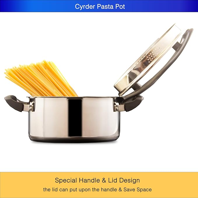Stainless Steel Pasta Pot- Induction Pasta Pot with Strainer, Easy Stain &Perfect for Single and Couple, Dishwasher Safe, 3 Quart