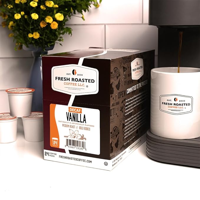 Fresh Roasted Coffee, Decaf Vanilla, Flavored Coffee Pods, K-Cup Compatible, 24 Count