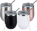 MEWAY 12oz Wine Tumbler Mix Color 4 Pack Bulk Gifts for Women, Vacuum Stainless Steel Travel Mug with Lid,Insulated Stemless Wine Cup Glass for Coffee,Cocktails,Drinks(Mix,Set of 4)