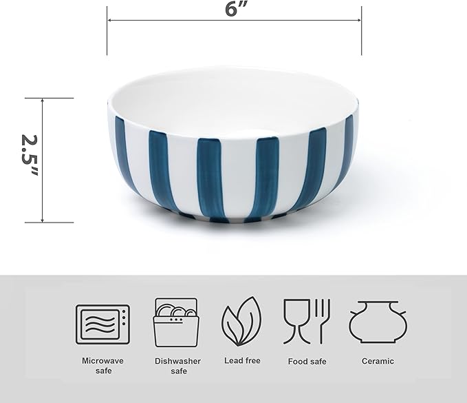 Junko Cereal Bowls Set of 4-36 Ounce Ceramic Bowls, Japanese Noodle Bowl Set, Ceramic Bowls for Kitchen, Breakfast, Oatmeal, Microwave and Dishwasher Safe (Navy)