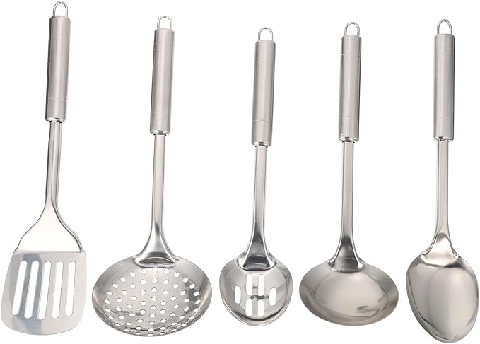 1 Set kitchen utensils stainless steel Food Cooking Spatula Soup Spoon Stainless Steel Serving Utensils Cutlery Set Spatulas Set Nonstick Cookware Home