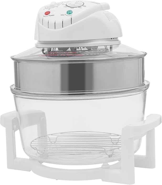 17L/17.96Qt Turbo Electric Glass Air Fryer w/ 2 Grill, Electric Turbo Convection Oven Roaste, 360° Viewable Airy Fryer with Expansion Ring, Multifunction Oilless Halogen Oven