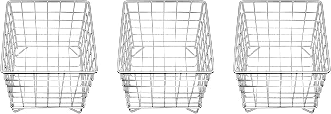 Set of 3 Square Metal Wire Coffee Pod Holder Baskets (Silver)