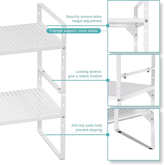 Cabinet Organizer Shelves,Expandable Spice Racks,Stackable Countertop for Organizer Pantry Counter Under Sink,Adjustable Storage Shelf Racks for Kitchen Home Office,White,3 Packs
